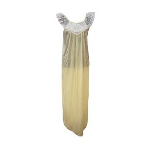 STARDUST Vintage Nightgown Yellow Lace Cap Sleeved Medium